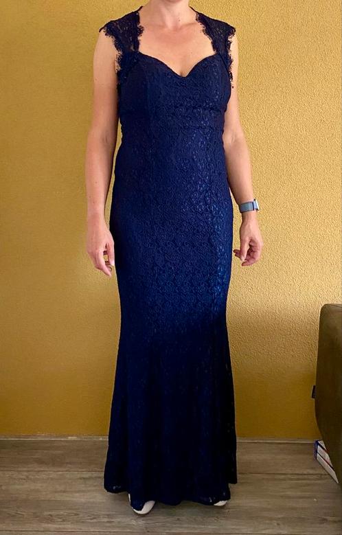 Donkerblauwe galajurk met kant, maat M, Kleding | Dames, Gelegenheidskleding, Gedragen, Galajurk, Maat 38/40 (M), Blauw, Ophalen