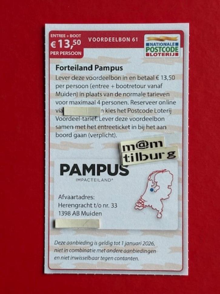 Voordeelbon 61 Forteiland Pampus entree + boot €13,50 p.p., Tickets en Kaartjes, Kortingen en Cadeaubonnen, Drie personen of meer