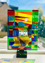 Glasfusie, glaskunst, yellow village, Antiek en Kunst, Ophalen