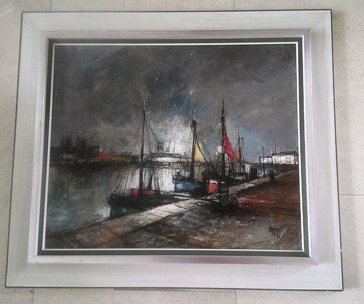 Franse haven bij maanlicht ca.1975 - Francois Franc 1926-'89, Antiek en Kunst, Kunst | Schilderijen | Klassiek, Ophalen of Verzenden