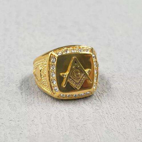 Diverse mooie vrijmetselaarsringen., Sieraden, Tassen en Uiterlijk, Ringen, Zo goed als nieuw, Goud, Met kristal, Ophalen of Verzenden