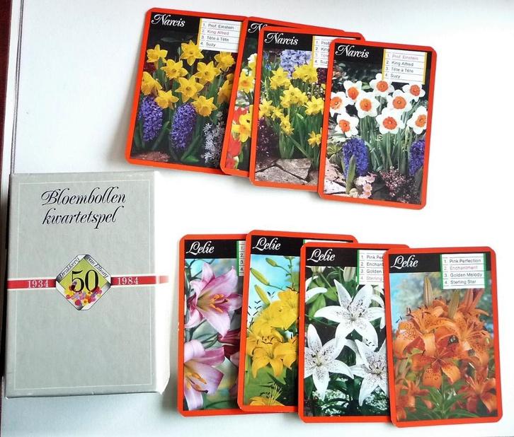 BLOEMBOLLEN KWARTET 50 JAAR 1934, 1984 VINTAGE,PRAAT EN RAAD, Verzamelen, Speelkaarten, Jokers en Kwartetten, Zo goed als nieuw