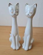 2 Beeldjes Katten - Wit met Gouden accenten - jaren 80, Ophalen of Verzenden, Gebruikt, Dier