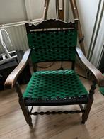 Antiek Stoeltje met Groen Zitvlak, Huis en Inrichting, Stoelen, Ophalen, Gebruikt, Bruin, Eén