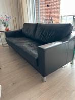 Zwarte leren bank - 210cm breed, Ophalen, Driepersoons, Zo goed als nieuw, 200 tot 250 cm