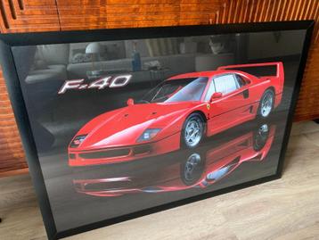 Ferrari F40 Vintage Poster met ALU93 Black brushed frame beschikbaar voor biedingen