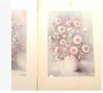 2 Roze Aquarel Boeketten Bloemen Italy Milan Vintage, Antiek en Kunst, Ophalen of Verzenden