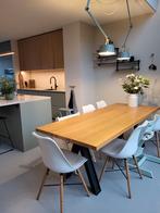 Studio Henk: houten eettafel met metalen onderstel, Huis en Inrichting, Ophalen, Gebruikt, Industrieel, modern, Eikenhout