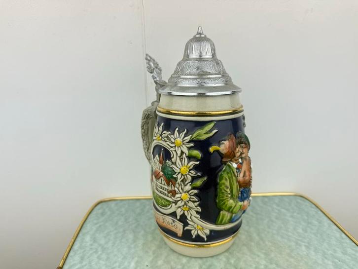 Vintage Duitse Bierpul met Tinnen Deksel, Antiek en Kunst, Antiek | Keramiek en Aardewerk, Ophalen of Verzenden