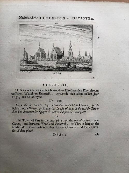 288 / Rees in het land van Cleef Kopergravure 1733, Antiek en Kunst, Kunst | Etsen en Gravures, Ophalen of Verzenden