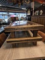 Midcentury Brutalist Eikenhouten Salontafel met Koper, Gebruikt, 100 tot 150 cm, Unknown, Unknown