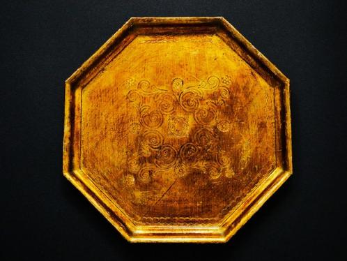 Italiaans dienblad serveerblad in de kleur goud 8 kantig, Antiek en Kunst, Curiosa en Brocante, Ophalen of Verzenden