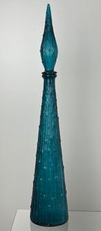 Vintage blauwe Empoli karaf genie bottle met dop wax drip, Ophalen