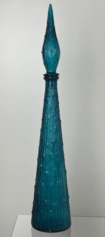 Vintage blauwe Empoli karaf genie bottle met dop wax drip beschikbaar voor biedingen