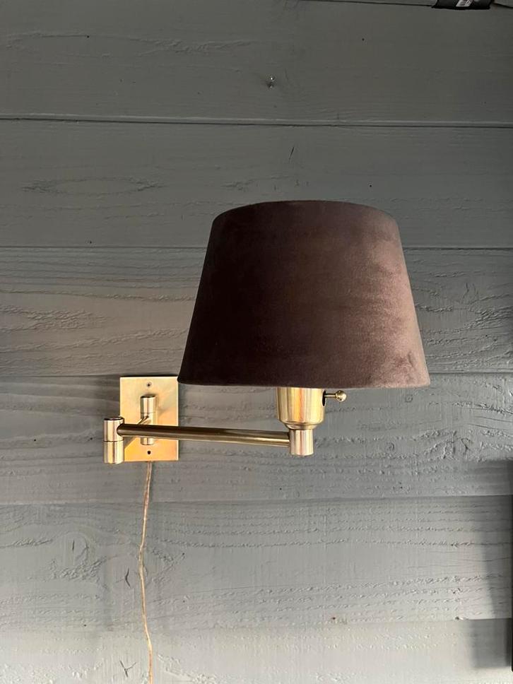 Vintage Massief messing Hollywood Regency zwenkarmwandlamp, Huis en Inrichting, Lampen | Wandlampen, Gebruikt, Metaal, Ophalen of Verzenden