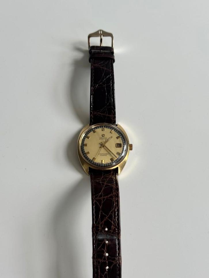 Omega Seamaster Cosmic verguld, Sieraden, Tassen en Uiterlijk, Horloges | Heren, Gebruikt, Omega, Goud, Leer, Ophalen of Verzenden