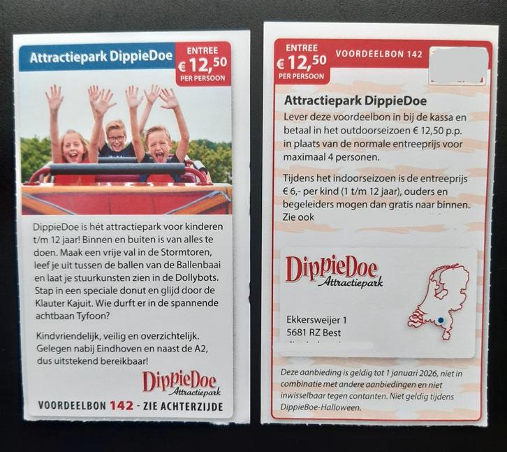 Attractiepark DippieDoe entree €12,50 p.p, Tickets en Kaartjes, Kortingen en Cadeaubonnen, Drie personen of meer, Kortingsbon