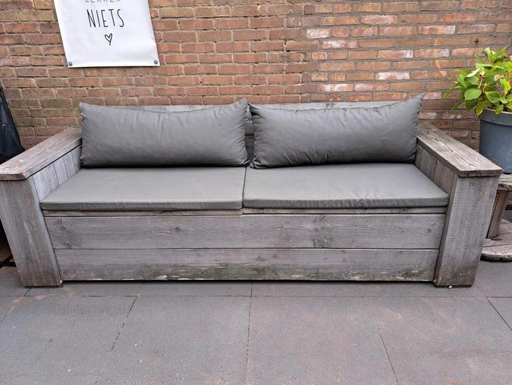Houten loungebank met kussens, Tuin en Terras, Tuinsets en Loungesets, Gebruikt, Bank, Ophalen