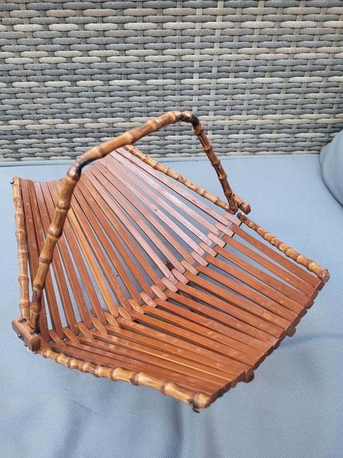 Vintage jaren 60 Opvouwbare Bamboe ~ Houten Fruitschaal, Antiek en Kunst, Curiosa en Brocante, Ophalen of Verzenden