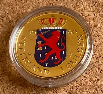 Penning - Nederland 1 gulden 1980 dubbelkop - verguld kleur beschikbaar voor biedingen