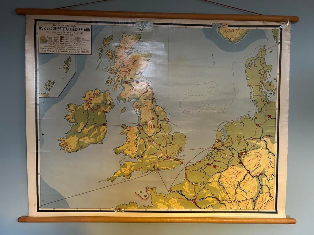 Schoolplaat Groot-Brittanië en Ierland 118 x 90 cm, Antiek en Kunst, Antiek | Schoolplaten, Ophalen, Aardrijkskunde
