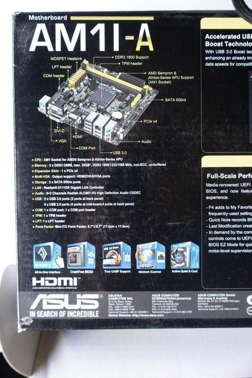 Asus AM1I-A mini-ITX moederbord + proc + geheugen, Computers en Software, Moederborden, Gebruikt, AMD, DDR3, Ophalen of Verzenden