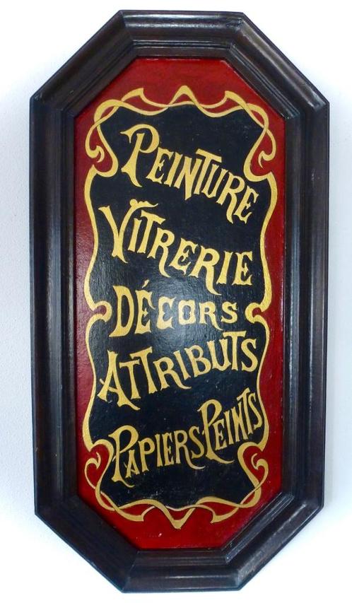 Handgeschilderd Frans reclame bord / kunst / Art Nouveau, Verzamelen, Merken en Reclamevoorwerpen, Zo goed als nieuw, Reclamebord