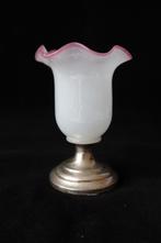 Antiek opaline glas viooltjes vaasje zilver voet c 1850, Ophalen of Verzenden