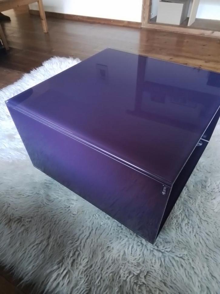 Helderr Vetro L bijzettafel glas op wielen., Huis en Inrichting, Tafels | Salontafels, Ophalen