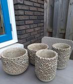 Stenen Bloempotten - Set van 4, Tuin en Terras, Bloempotten, Steen, Rond, Zo goed als nieuw, Tuin