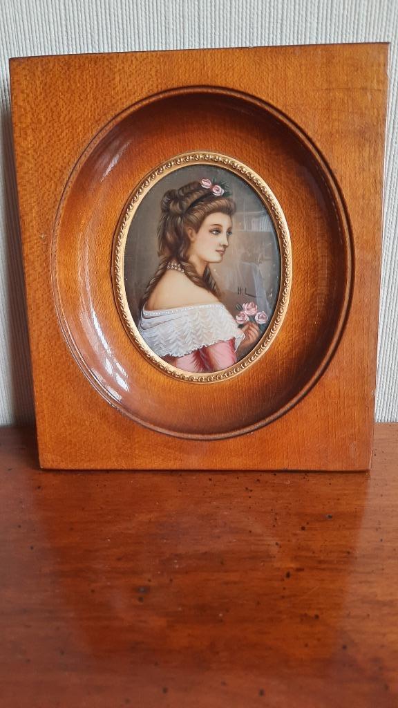 miniatuur olieverf vrouw van mozart gesign hil ca 1900, Antiek en Kunst, Kunst | Schilderijen | Klassiek, Ophalen of Verzenden