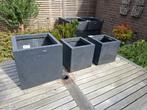3 antraciet vierkante plantenbakken clayfibre, Tuin en Terras, Ophalen, Overige materialen, Gebruikt, Minder dan 30 cm