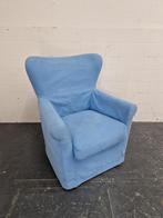 Oorfauteuil in licht blauwe stof, Ophalen, Gebruikt, Minder dan 75 cm, /