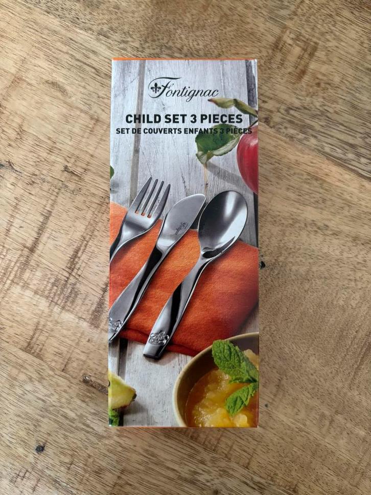Fontignac Kinderbestek 3-delig – Nieuw in doos, Huis en Inrichting, Keuken | Bestek, Nieuw, Bestekset, Rvs of Chroom, Vaatwasserbestendig