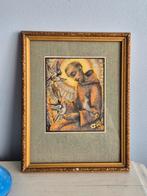 vintage gouden lijst  met hummel afbeelding Heilige Franzisc, Ophalen of Verzenden