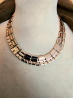 YV6220: Vintage 80s Interlocking Necklace Ketting, Ophalen of Verzenden, Gebruikt, Goud, Overige materialen