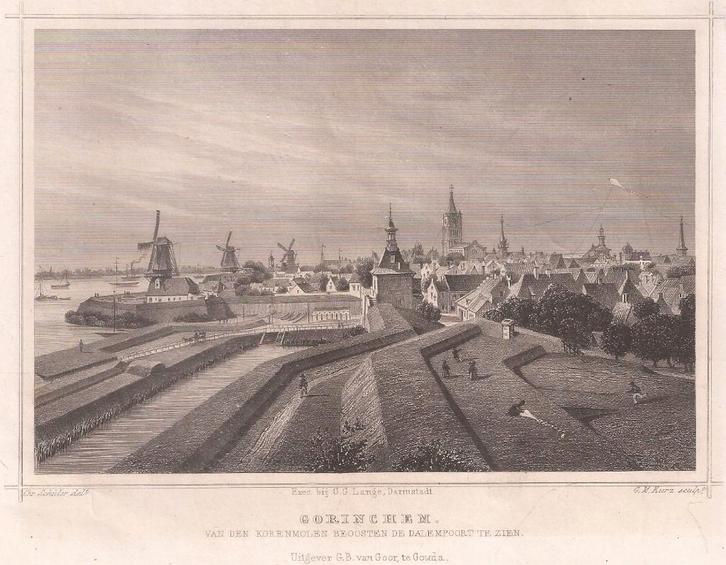 Gorinchem van den Korenmolen en beoosten de Dalempoort te zi, Antiek en Kunst, Kunst | Etsen en Gravures, Ophalen of Verzenden