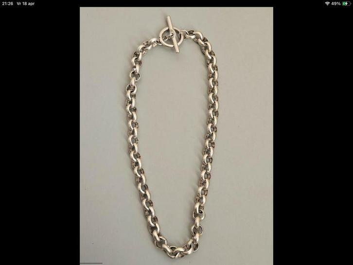 Vintage verzilverd ketting Jasseron schakels, Sieraden, Tassen en Uiterlijk, Kettingen, Zo goed als nieuw, Zilver, Zilver, Verzenden