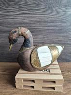 Oude hand gemaakte houten vogel met ornamenten met koper en, Ophalen of Verzenden