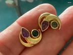 Geweldige vintage gouden oorbellen Smaragd Amethist 14 kar, Sieraden, Tassen en Uiterlijk, Oorbellen, Verzenden, Zo goed als nieuw