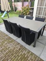 Tuinset met natuurstenen tafel en 6 stoelen., Tuin en Terras, Tuinsets en Loungesets, Ophalen, Overige materialen, Gebruikt, Eettafel