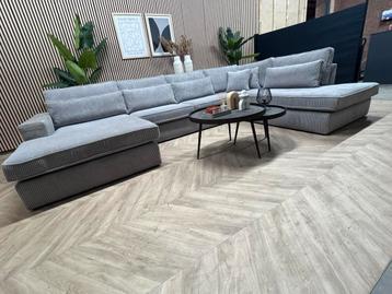 ZGAN Ribstof U-Bank/Hoekbank - Licht Grijs - 378cm beschikbaar voor biedingen