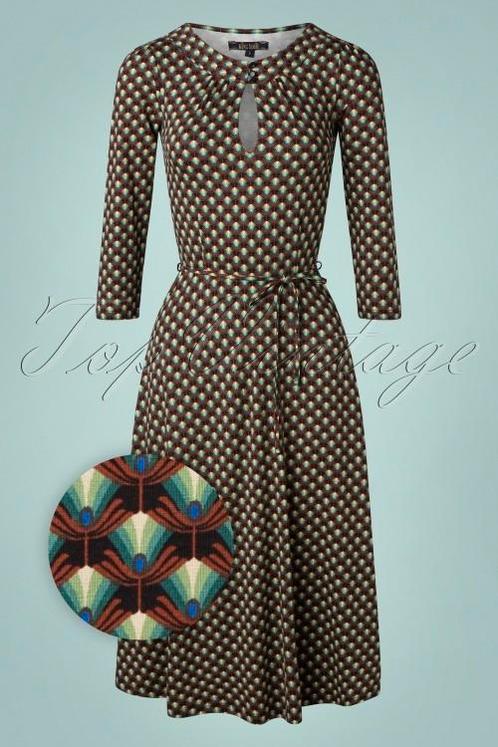 Maat XL of 42 King Louie Lee jurk Rizzoli groen, Kleding | Dames, Jurken, Zo goed als nieuw, Maat 42/44 (L), Groen, Onder de knie