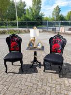 2 x zwarte barok stoelen opnieuw gestoffeerd rozen 125.00 ps, Antiek en Kunst, Ophalen of Verzenden