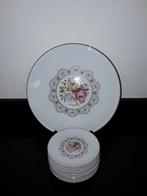 Hutschenreuther vlaaischotel&gebaksbordjes met rozendecor, Huis en Inrichting, Keuken | Servies, Verzenden, Zo goed als nieuw