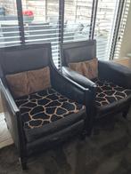 Twee Rofra fauteuils. Leer met stoffe zitting., Ophalen, Gebruikt, Twee, Zwart