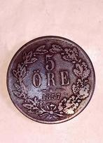Zeldzame Zweedse 5 Öre Munt 1857, Vóór koninkrijk, Zilver, Losse munt, Overige waardes