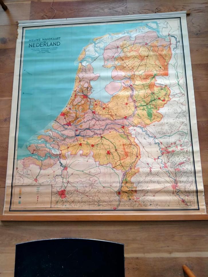 Oude Wandkaart Nederland - 6e Druk, Antiek en Kunst, Antiek | Schoolplaten, Aardrijkskunde, Ophalen
