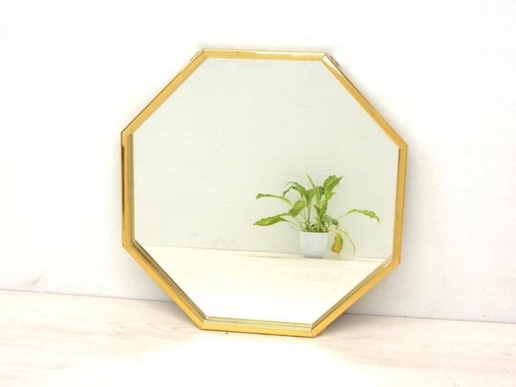 Vintage spiegel hollywood regency goud messing mid century, Huis en Inrichting, Woonaccessoires | Spiegels, Gebruikt, 50 tot 75 cm