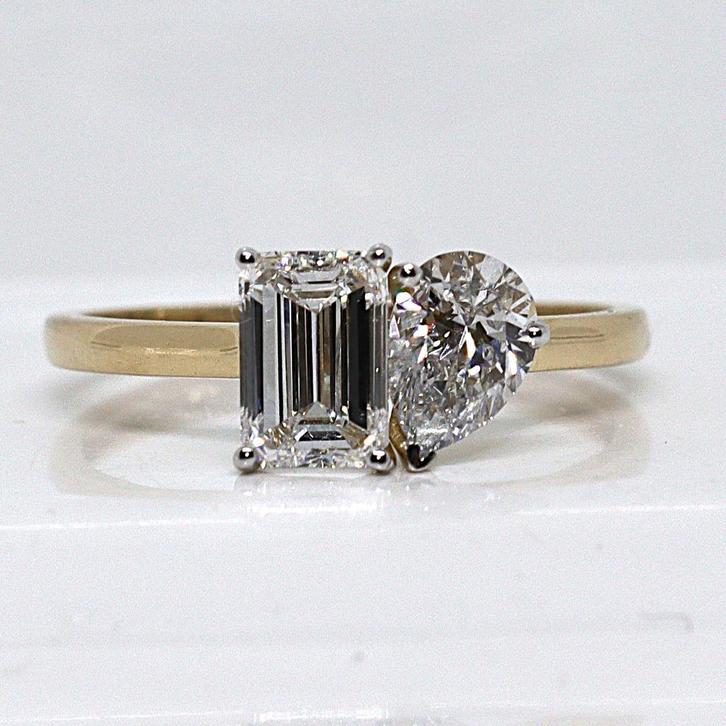 2 Lab Grown 1,41 carat diamanten ring, Certificaat, 17.3 mm, Sieraden, Tassen en Uiterlijk, Ringen, Nieuw, Dame, 17 tot 18, Geel